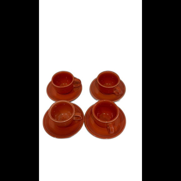 Homer Laughlin China Fiestaware Cups and Saucers Set of 4 Color Persimmon - Picture 3 of 12